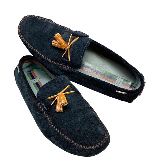Ted Baker London Urbonn Navy Suede Leather Tassel Driver Loafers - Picture 12 of 12